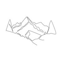 Vector mountain landscape continuous one line art drawing isolated on white background and minimalist