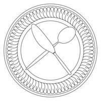 Vector Spoon, knife and plate continuous one line drawing on white background stock illustration
