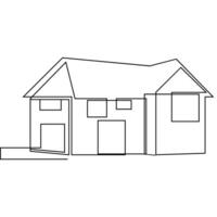 Detached family house in one continuous line art outline drawing isolated on white background pro Vector illustration