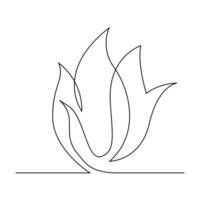 Vector Continuous single line drawing of fire on white background illustration and minimal