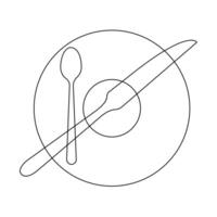 Vector Spoon ,knife and plate continuous one line drawing on white background stock illustration