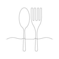 Vector Spoon, fork continuous one line drawing on white background stock illustration