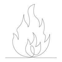 Vector Continuous single line drawing of fire on white background illustration and minimal