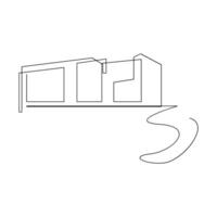 Detached family house in one continuous line art outline drawing isolated on white background pro Vector illustration