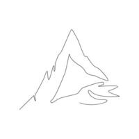 Vector continuous in one line drawing of mountain isolated on white background and minimalist