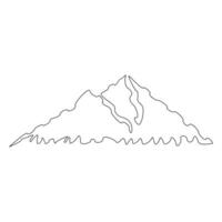 Vector mountain landscape continuous one line art drawing isolated on white background and minimalist