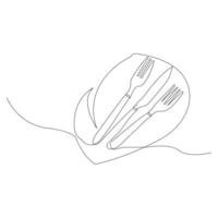 Vector fork, knife continuous one line drawing on white background stock illustration