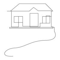 Detached family house in one continuous line art outline drawing isolated on white background pro Vector illustration