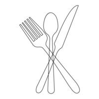 Vector Spoon,fork,knife continuous one line drawing on white background stock illustration