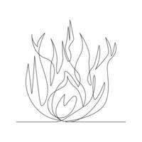 Vector Continuous single line drawing of fire on white background illustration and minimal