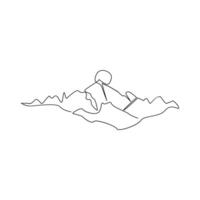Mountain continuous one line art vector and illustration minimalist pro design.