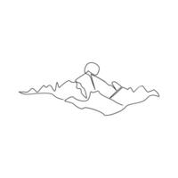 Mountain continuous one line art vector and illustration minimalist pro design.