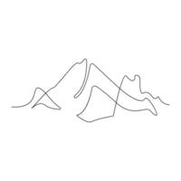 Vector mountain landscape continuous one line art drawing isolated on white background and minimalist