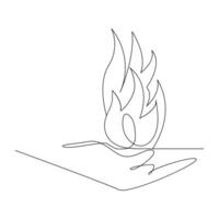 Vector Continuous single line drawing of fire on white background illustration and minimal