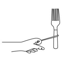 Vector fork with hand continuous one line drawing on white background stock illustration