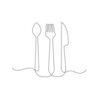 Vector Spoon,fork,knife continuous one line drawing on white background stock illustration