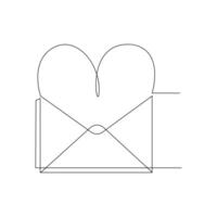 Vector one line postal paper sealed on envelope with heart proposal of love and relationship