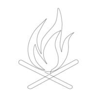 Vector Continuous single line drawing of fire on white background illustration and minimal