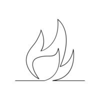 Vector Continuous single line drawing of fire on white background illustration and minimal