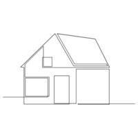 Detached family house in one continuous line art outline drawing isolated on white background pro Vector illustration