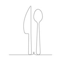 Vector Spoon knife continuous one line drawing on white background stock illustration