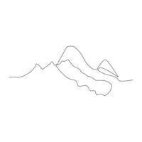 Vector mountain landscape continuous one line art drawing isolated on white background and minimalist