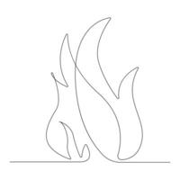 Vector Continuous single line drawing of fire on white background illustration and minimal