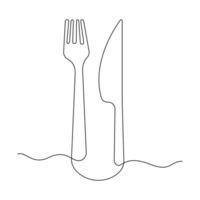 Vector fork, knife continuous one line drawing on white background stock illustration