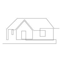 Detached family house in one continuous line art outline drawing isolated on white background pro Vector illustration