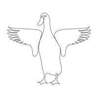 Vector duck one continuous line drawing isolated on white background minimal