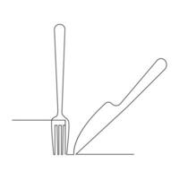 Vector fork, knife continuous one line drawing on white background stock illustration