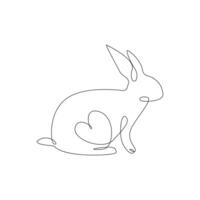 Vector bunny continuous single line art drawing editable stroke illustration and minimalist