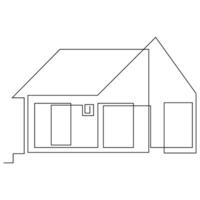 Detached family house in one continuous line art outline drawing isolated on white background pro Vector illustration