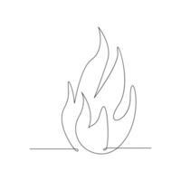 Vector Continuous single line drawing of fire on white background illustration and minimal