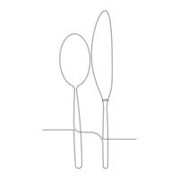 Vector Spoon, knife continuous one line drawing on white background stock illustration