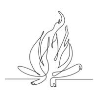 Vector Continuous single line drawing of fire on white background illustration and minimal