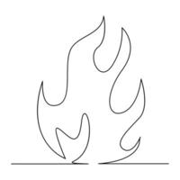 Vector Continuous single line drawing of fire on white background illustration and minimal