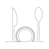 Vector Spoon, knife continuous one line drawing on white background stock illustration