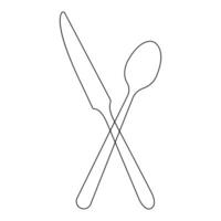 Vector Spoon, knife continuous one line drawing on white background stock illustration