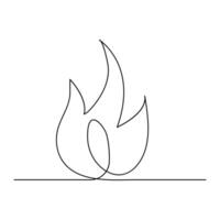 Vector Continuous single line drawing of fire on white background illustration and minimal