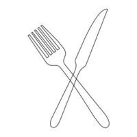 Vector fork, knife continuous one line drawing on white background stock illustration