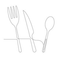 Vector Spoon,fork,knife continuous one line drawing on white background stock illustration