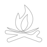 Vector Continuous single line drawing of fire on white background illustration and minimal