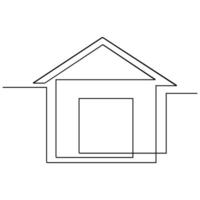 Detached family house in one continuous line art outline drawing isolated on white background pro Vector illustration