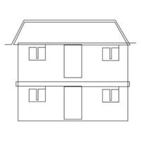 Detached family house in one continuous line art outline drawing isolated on white background pro Vector illustration