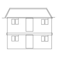 Detached family house in one continuous line art outline drawing isolated on white background pro Vector illustration