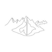 Vector continuous in one line drawing of mountain isolated on white background and minimalist