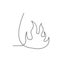 Vector Continuous single line drawing of fire on white background illustration and minimal