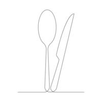 Vector Spoon, knife continuous one line drawing on white background stock illustration