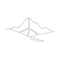 Vector continuous in one line drawing of mountain isolated on white background and minimalist